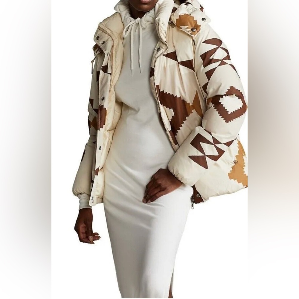 Polo RALPH LAUREN AZTEC JACKET Down Puffer Blanket Print Cream/Brown size XL